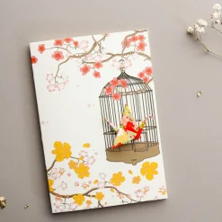 Card Crane in Cage Flowers Red