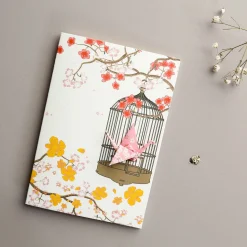 Card Crane in Cage Little Flowers Pink