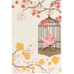 Card Crane in Cage Little Flowers Pink