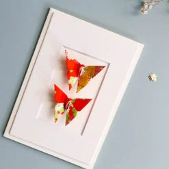 Card Twin Butterfly Flowers Red