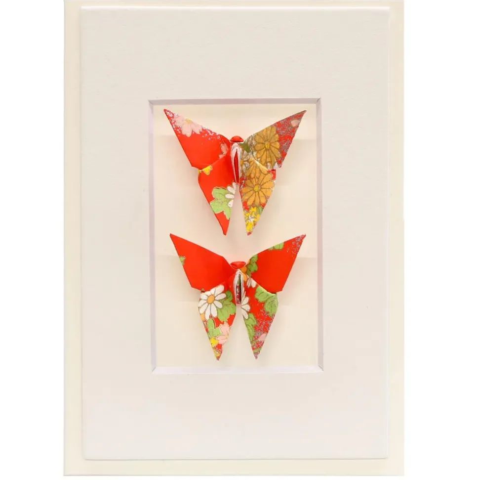 Card Twin Butterfly Flowers Red