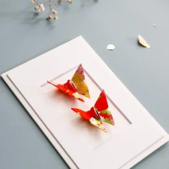 Card Twin Butterfly Flowers Red