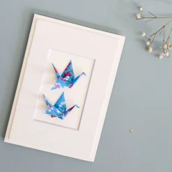 Card Twin Crane Flowers Blue