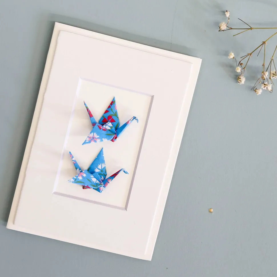 Card Twin Crane Flowers Blue