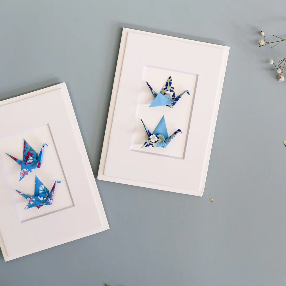 Card Twin Crane Flowers Blue