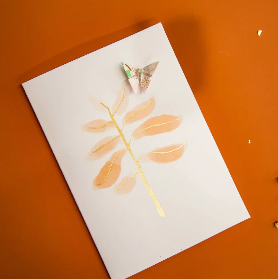 Card Watercolour Leaf Blush