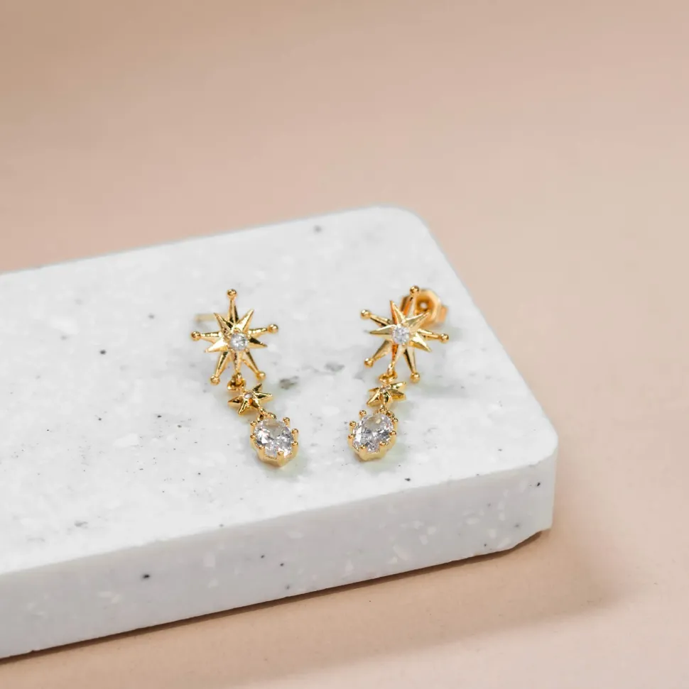 Drop Earring Diamante Evening Star Gold