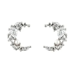 Earring Diamante Moon Pearl