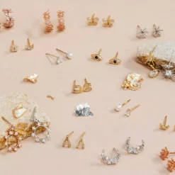 Earring Diamante Moon Pearl