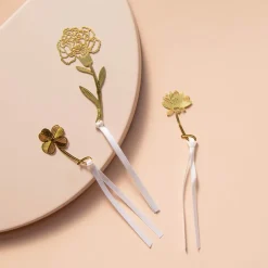 Gold Bookmarks Floral and Fauna Lotus