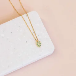 Necklace Diamante Leaf Green *