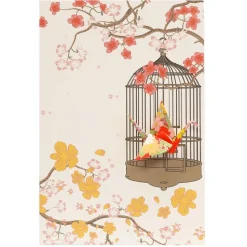 Card Crane in Cage Flowers Red