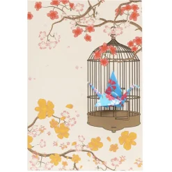 Card Crane in Cage Little Flowers Blue
