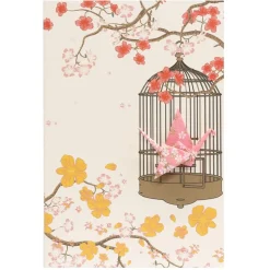 Card Crane in Cage Little Flowers Pink