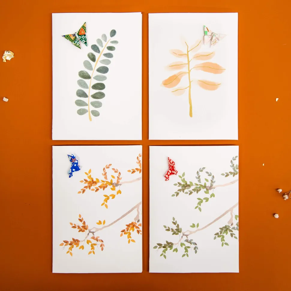 Card Watercolour Bird Tree Yellow