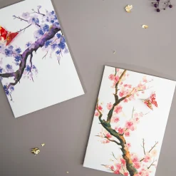 Card Watercolour Sakura Tree Pink