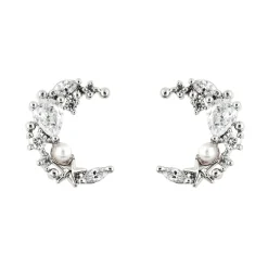 Earring Diamante Moon Pearl